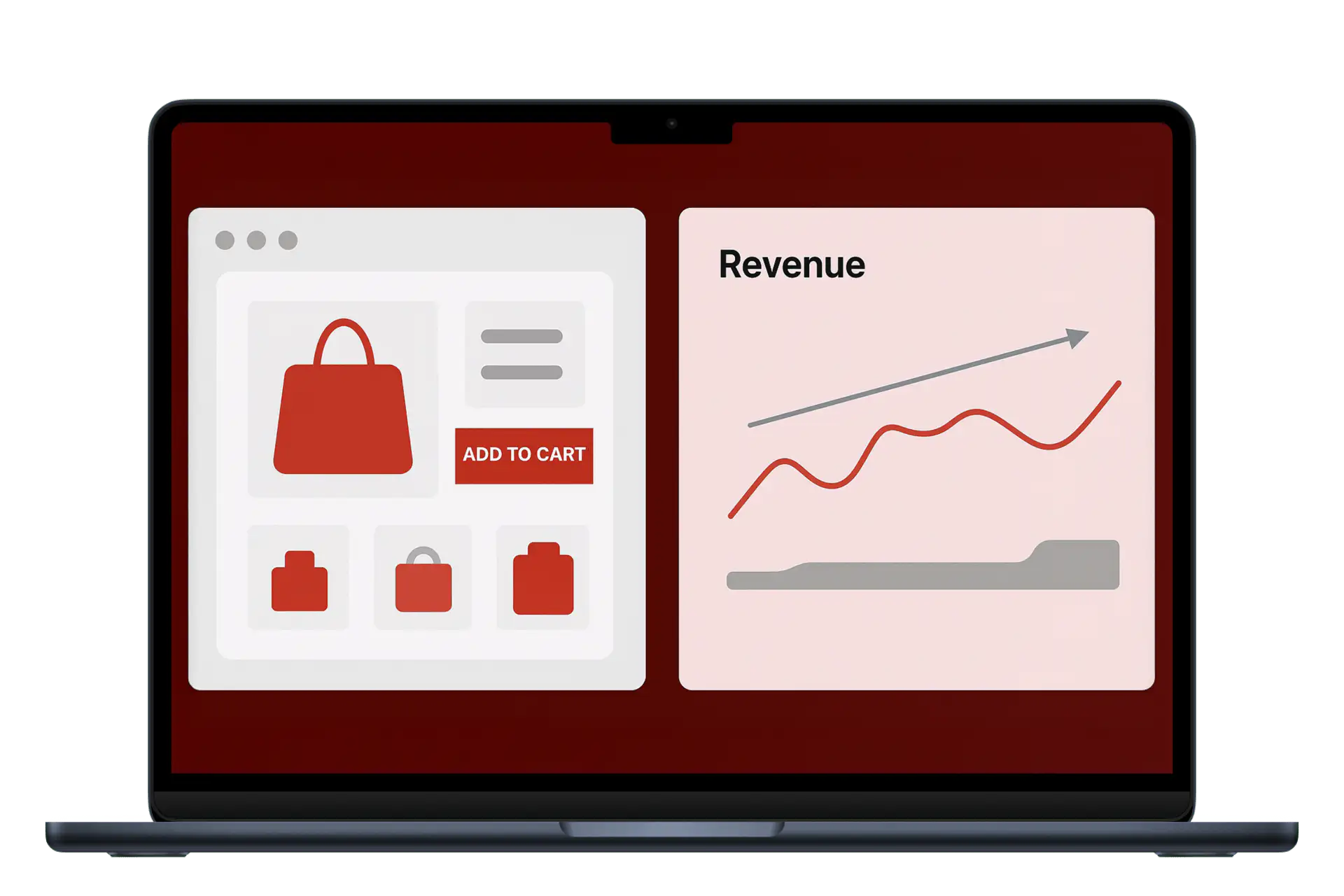 laptop mockup showcasing revenue growth for an ecommerce website